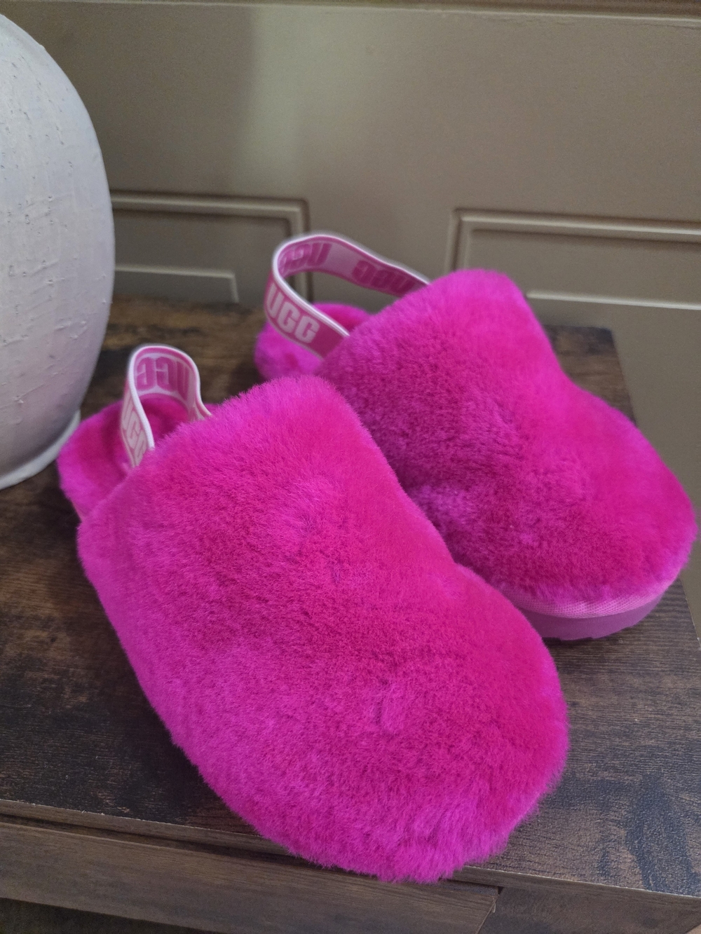 UGG Vibrant Fuchsia Fuzzy Backstrap Slippers